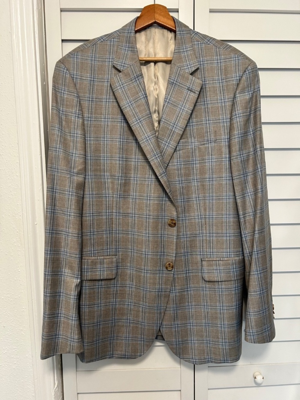 Peter Millar EUC light gray blue plaid all season wool blazer coat jacket 46T
